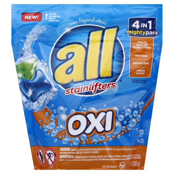 All Laundry Detergent Oxi Stainlifters 4in1 Mighty Pacs, 19 pacs