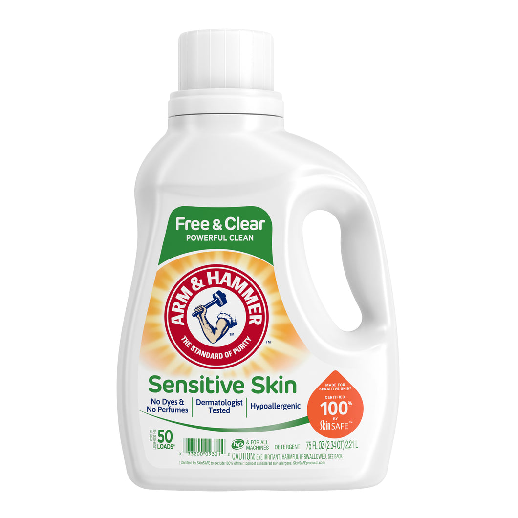 Arm & Hammer Sensitive Skin Free & Clear, 50 Loads Liquid Laundry Detergent, 75 Fl oz