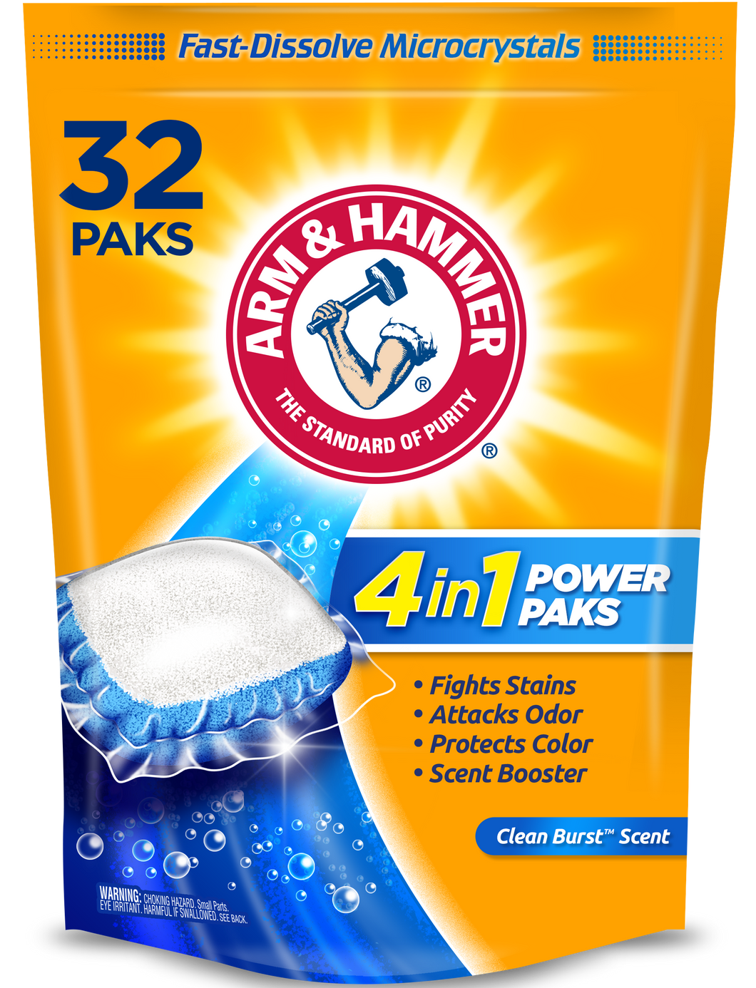 Arm & Hammer 4-in-1 Laundry Detergent Power Paks, 32 Count (Packaging may vary)