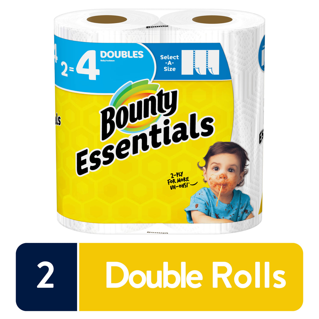 Bounty Essentials Select-A-Size Paper Towels, White, 2 Double Rolls Equals 4 Regular Rolls, 2 Count