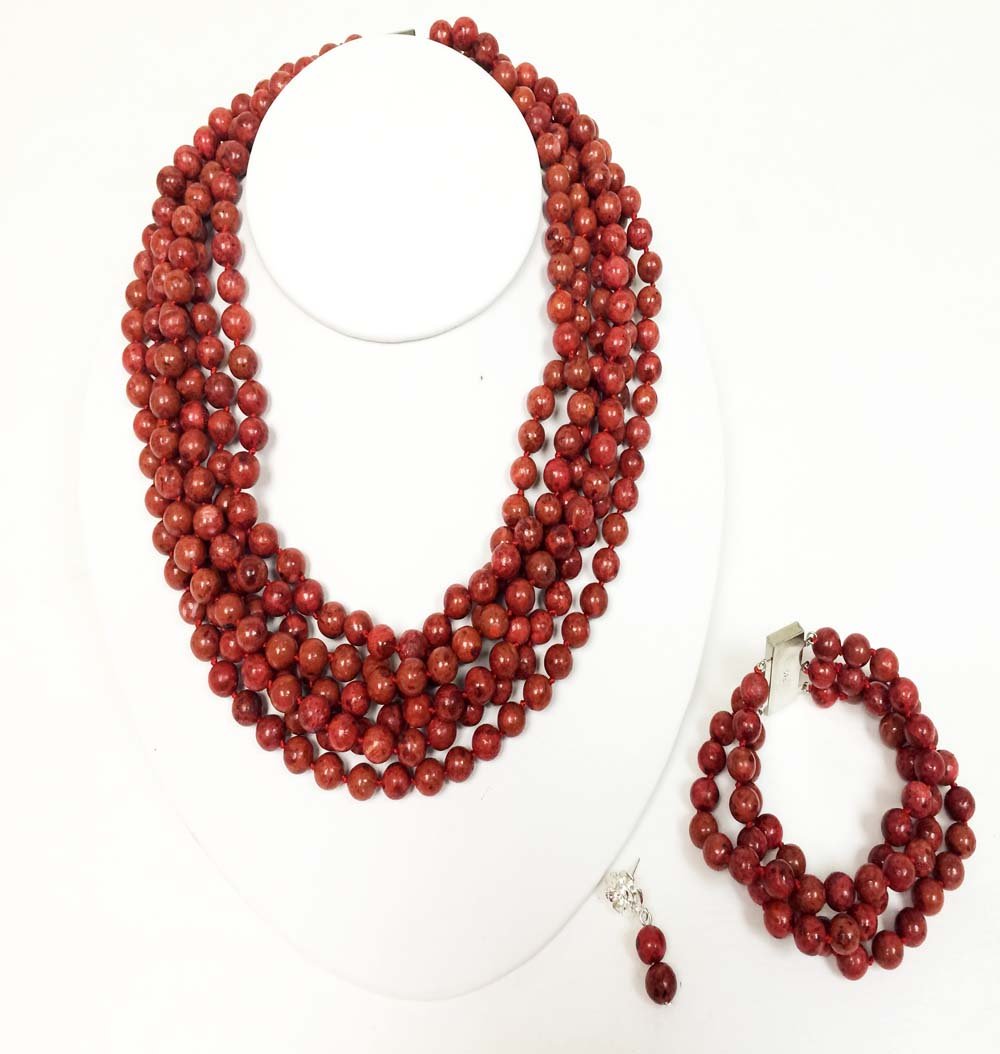 3 Piece Coral Bead Set - JBCE1018-E1086