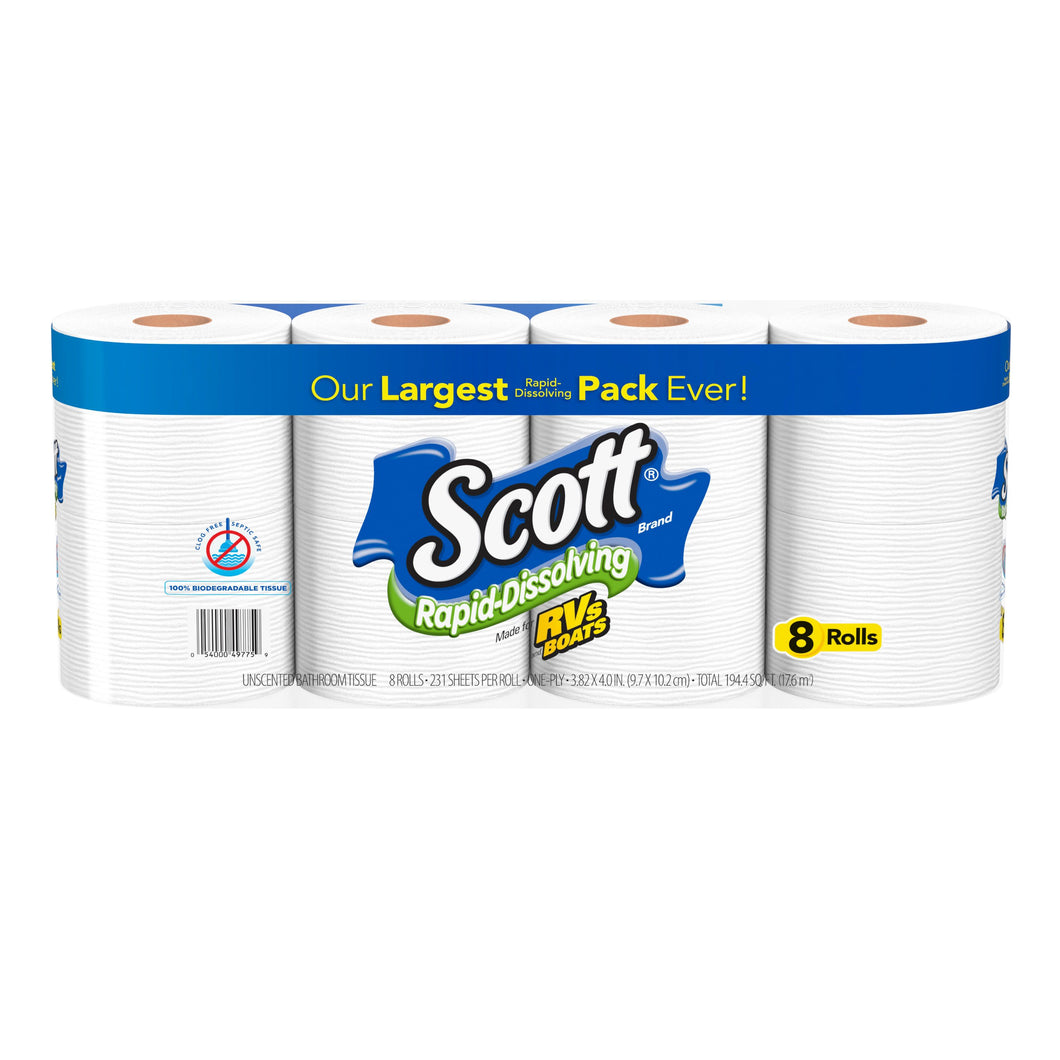 HHLD, Scott Rapid-Dissolving Toilet Paper, 8 Toilet Rolls