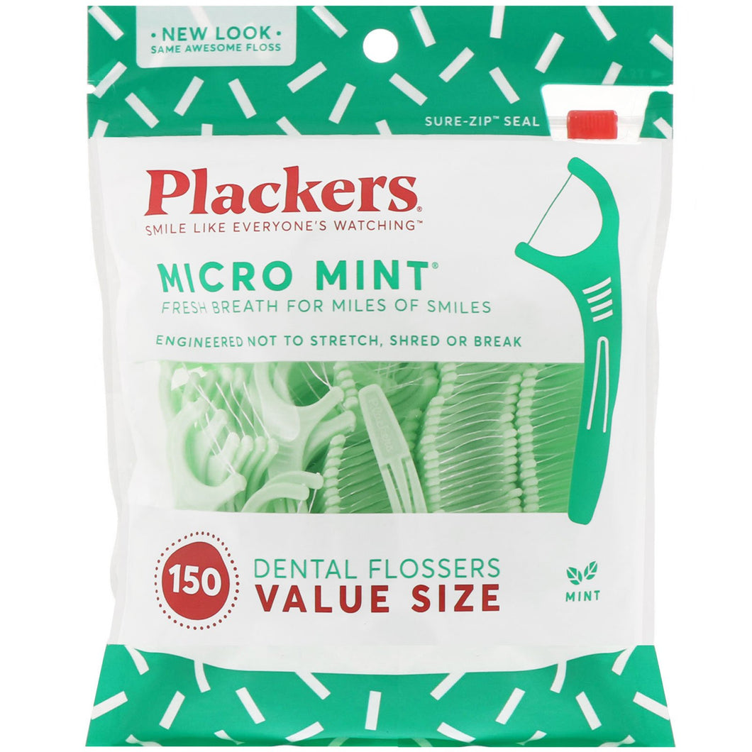 Plackers Micro Mint Dental Flossers, 150 count