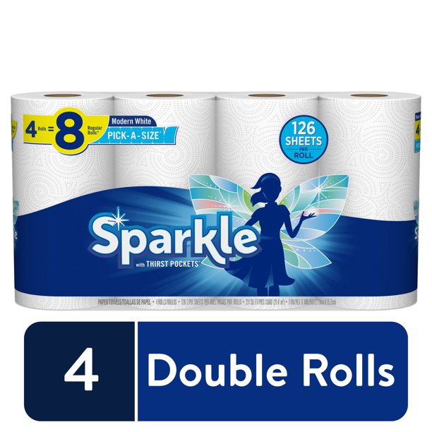Sparkle Pick-A-Size Paper Towels, White, 4 Double Rolls